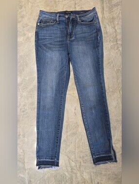Judy Blue Medium Blue Skinny Jeans with Raw Hem